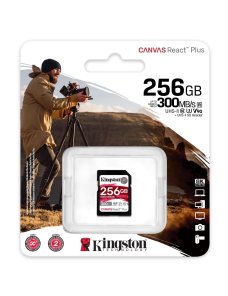 Tarjeta de memoria SD Kingston Canvas React Plus 256GB para cámaras de cine profesionales UHS-II 4K/8Ks SDR2/256GB