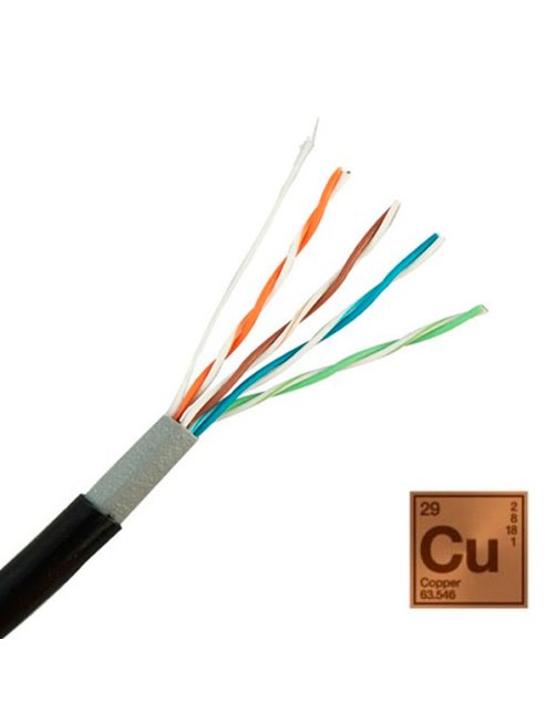 Cable de red exterior Cat5e, 24 AWG, 100% cobre, 4x2x0,51mm, doble chaqueta de PVC + PE,  carrete de 305 mts