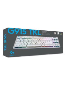 Teclado gamer mecánico Tenkeyless Logitech G915 TKL RGB, inalámbrico, blanco 920-009660