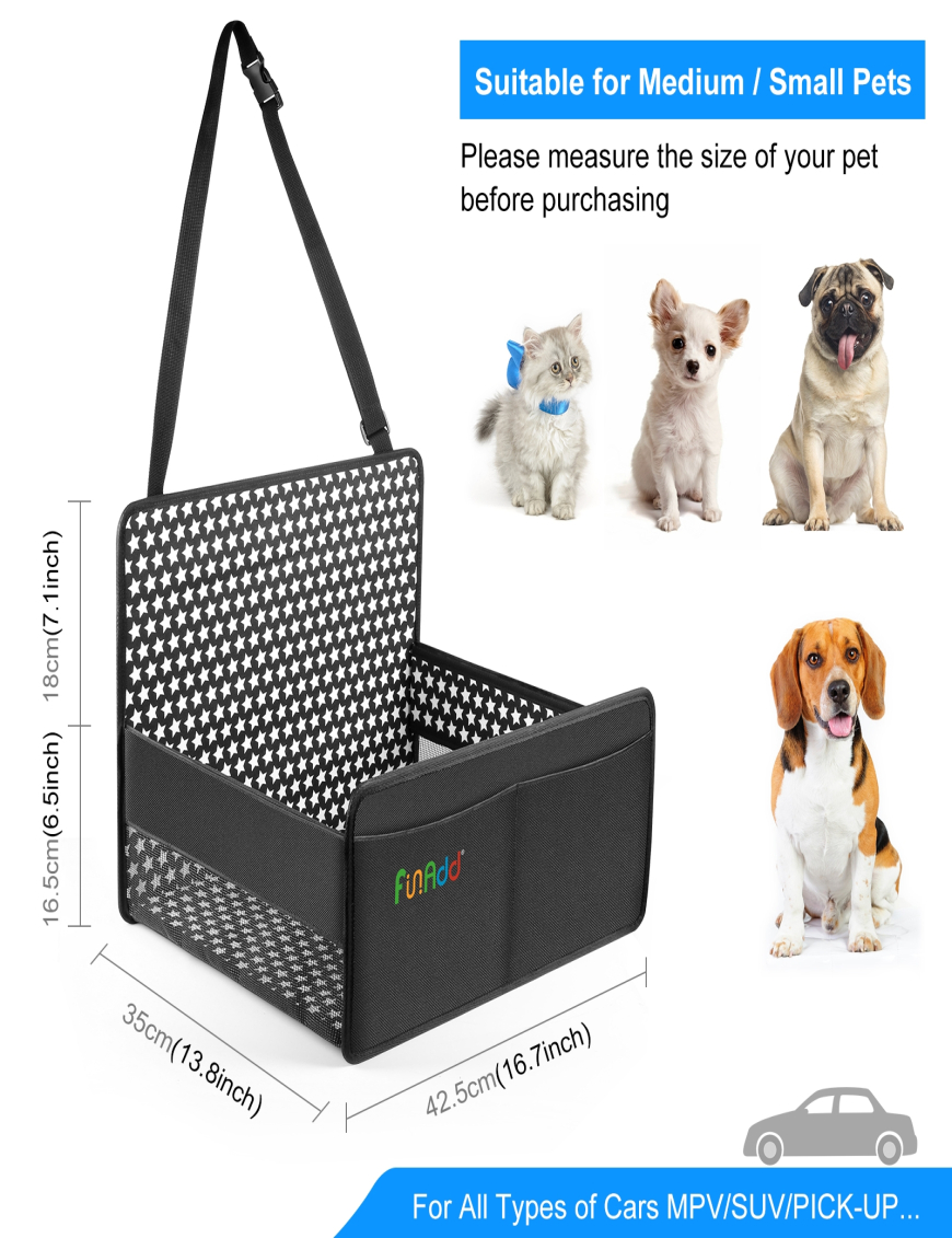 FunAdd Cesta para coche para perros, transpirable y plegable, almohadilla  impermeable antisuciedad (negro)