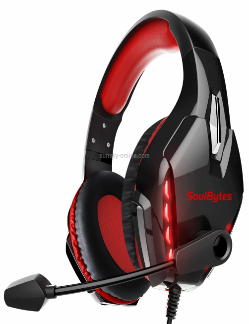 Soulbytes-S11-USB-35mm-4-pin-Alaves-ajustables-LED-ligeros-con-microfono-rojo-PC5971R