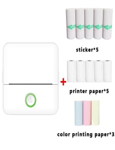 Impresora de tareas para estudiantes X6 de 200DPI, impresora de bolsillo sin tinta Bluetooth, blanca, 5 papeles de impresora + 