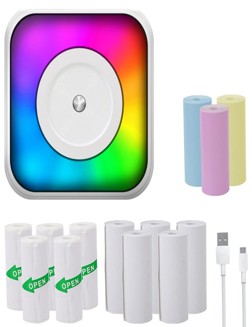 Mini-impresora-Bluetooth-portatil-con-luz-RGB-impresora-de-etiquetas-para-documentos-sin-tinta-con-5-papeles-5-pegatinas-papel-d