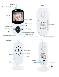 BM-SM24 2.4 pulgadas LCD 2.4GHz Cámara de vigilancia inalámbrica Monitor de bebé con visión nocturna LED de 8 IR, conversac