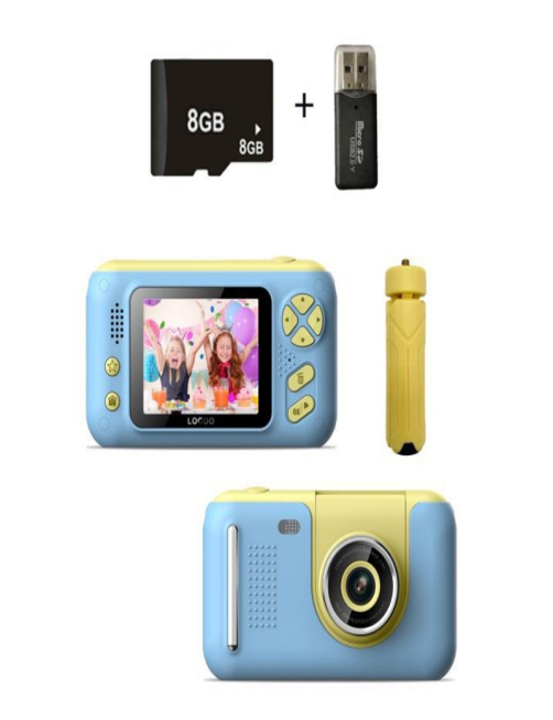 Camara-SLR-de-fotos-reversible-HD-para-ninos-de-24-pulgadas-color-amarillo-azul-tarjeta-de-memoria-8G-lector-de-tarjetas-TBD0603