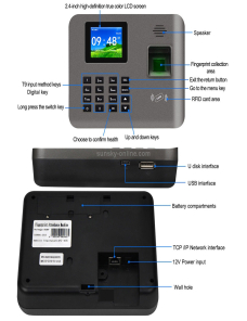 Realand AL325 Tiempo de asistencia de huellas dactilares con pantalla a color de 2,4 pulgadas y función de tarjeta de identifi