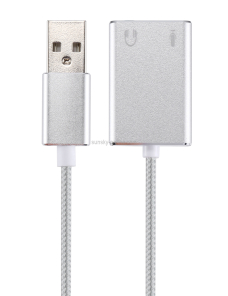 Carcasa de aleación de aluminio USB externo Tarjeta de sonido virtual de 7.1 canales con cable de 13 cm para PC portátil (Pla