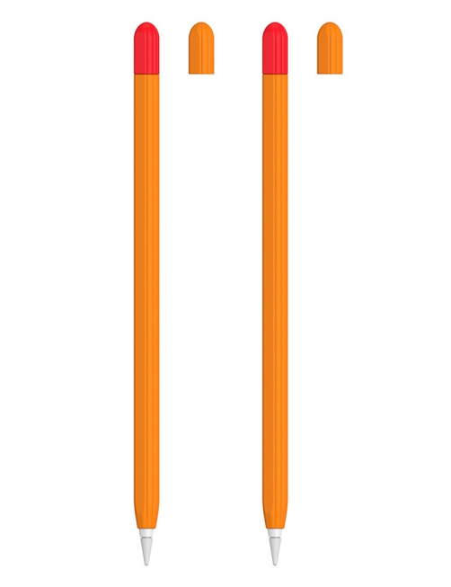 2 Juegos De Funda Protectora De Silicona Para Apple Pencil 2 + Tapa 2 Colores, Color: Naranja