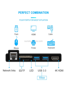 ROCKETEK-SK-S5HL-RJ45-2-x-USB-30-HDMI-Lector-de-tarjetas-de-memoria-SD-TF-HUB-Adaptador-HDMI-4K-Negro-HDMI6603B