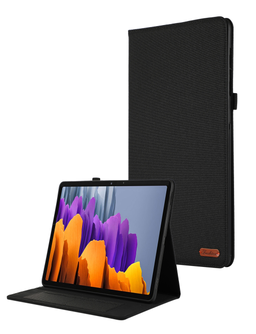 Para-Samsung-Galaxy-Tab-S9-Funda-para-tableta-de-cuero-PU-con-tapa-horizontal-TPU-tela-negro-EDA005644901A