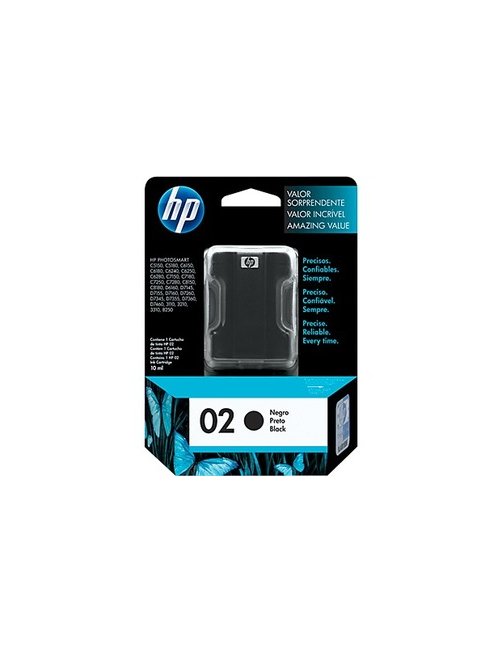HP 02 - 10 ml - negro - original - cartucho de tinta - para Photosmart 31XX, 7180, 82XX, C5100, C517 C8721WL - Imagen 1