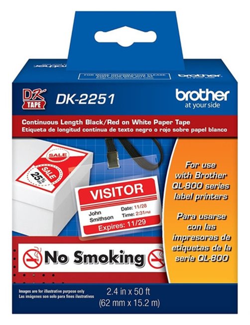Etiquetas Brother Negro o rojo sobre blanco - 62mm DK2251
