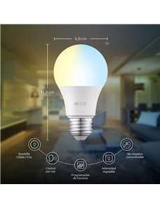 Ampolleta LED inteligente Nexxt Solutions Wi-Fi 220V - A19, color blanco regulable, 3 unidades NHB-W1203PK